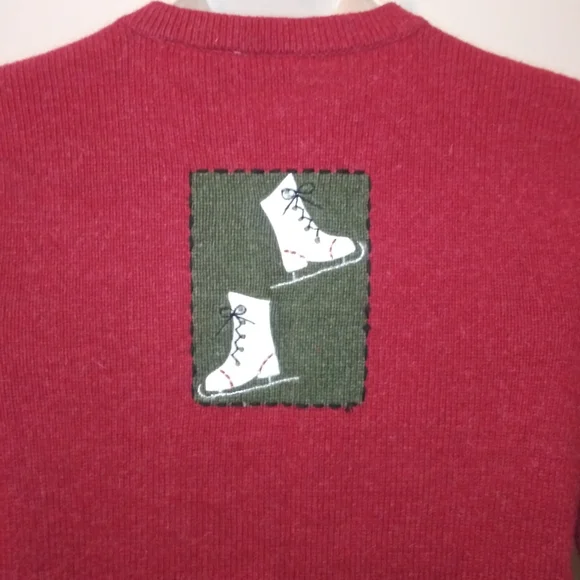Croft & Barrow Patchwork Front Red, Black & Green Winter Themed Cardigan Sweater - Picture 5 of 9